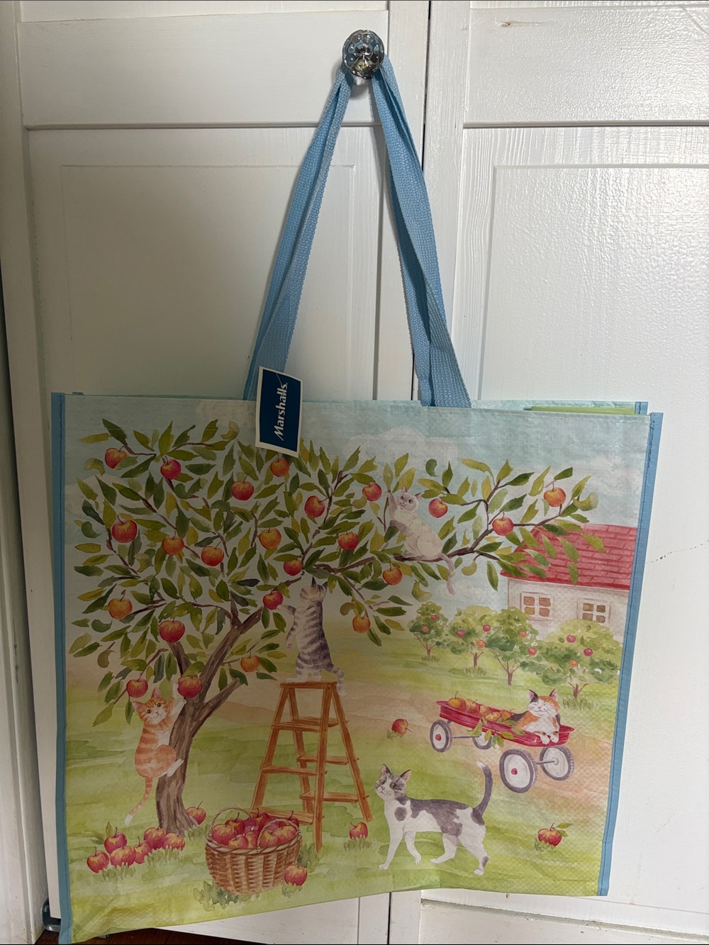 Marshalls Light Blue Cat Orchard Reusable Tote Bag